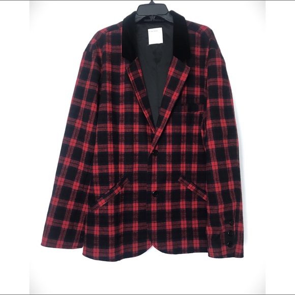 Life After Denim Red Plaid Blazer Jacket Size XXL - Picture 2 of 8